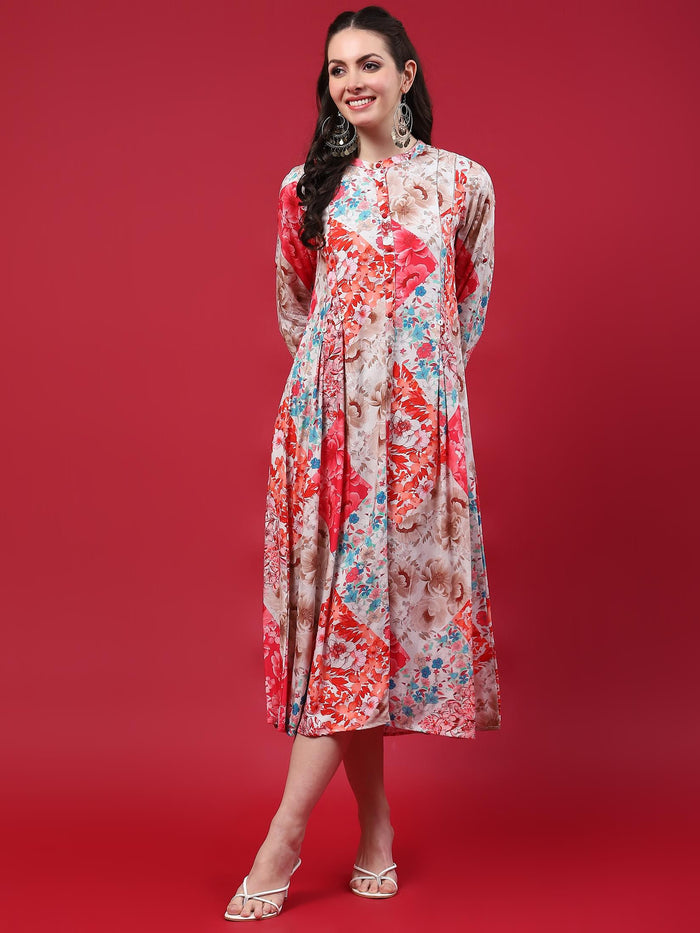 Women Multicolor Floral Printed Dress.