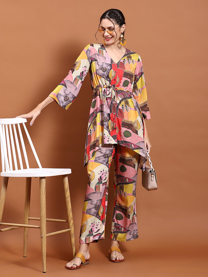 Women Multicolor Straight Print Co-Ord Set.