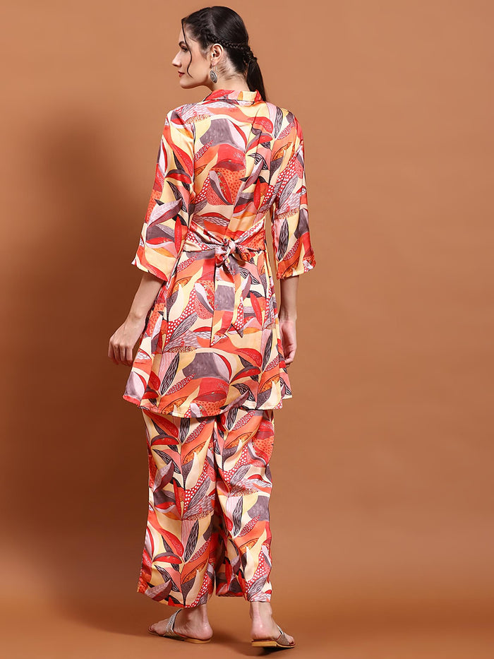 Women Multicolor Tropical Print Co-Ord Set.