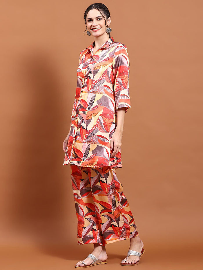Women Multicolor Tropical Print Co-Ord Set.