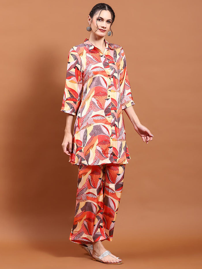 Women Multicolor Tropical Print Co-Ord Set.