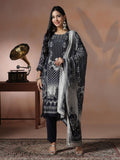 Women Muslin Blue Printed Kurta Comfort Pant Dupatta.
