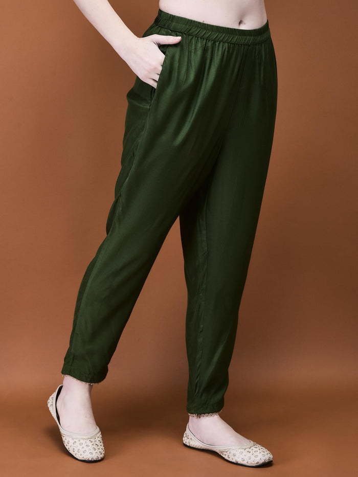 Women Muslin Olive Embroidered Kurta Comfort Pant Dupatta.