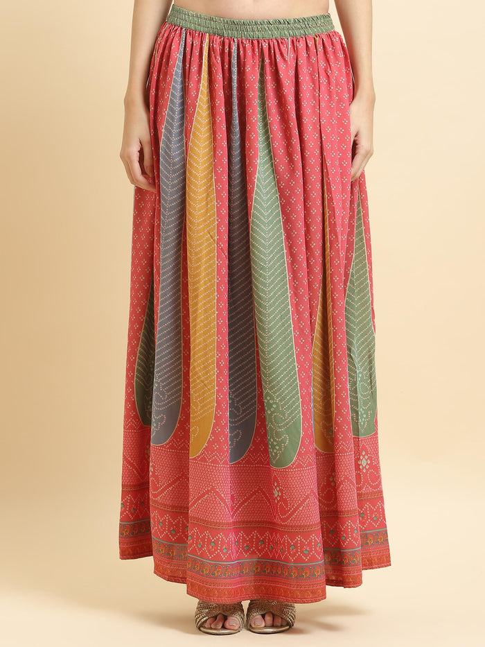 Women Muslin Pink Geometric Print Kurti Skirt Dupatta.
