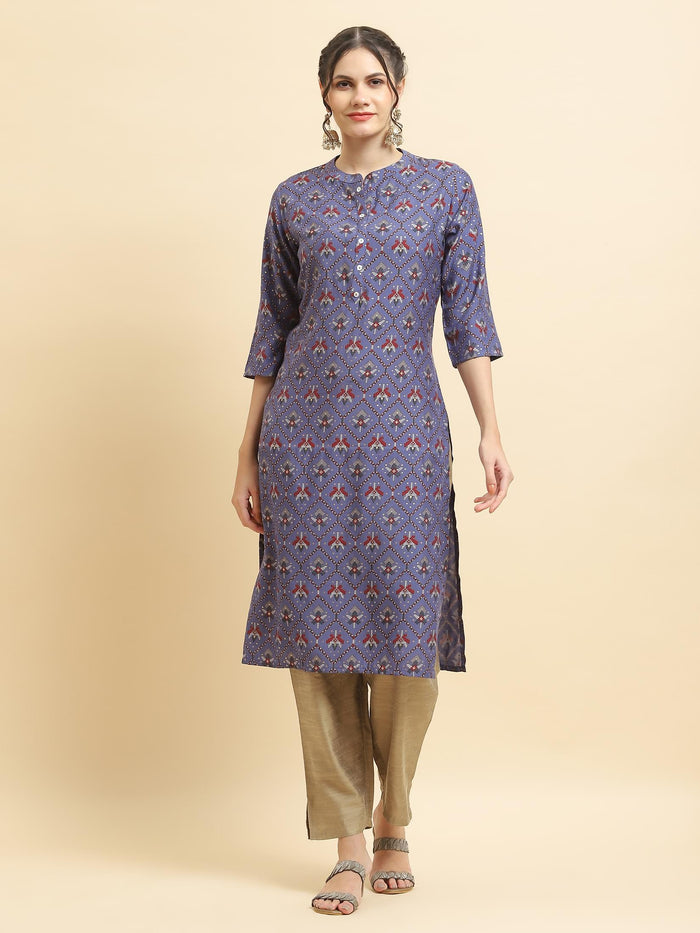 Women Muslin Purple Aztec Print Kurta.