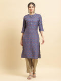 Women Muslin Purple Aztec Print Kurta.