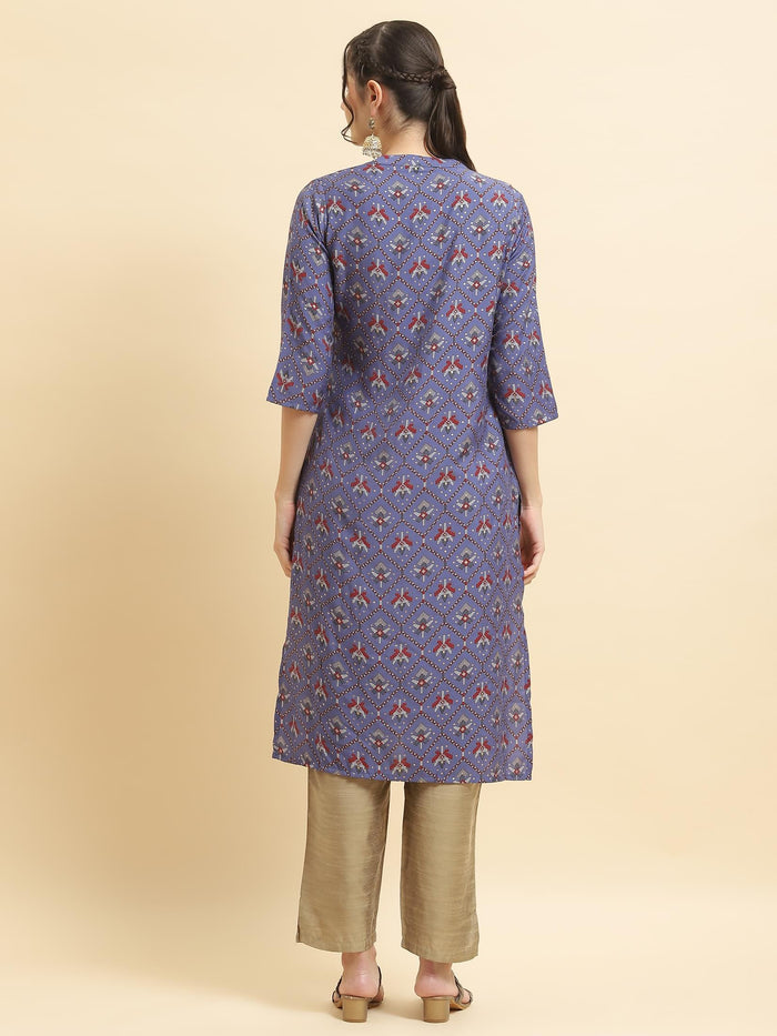 Women Muslin Purple Aztec Print Kurta.