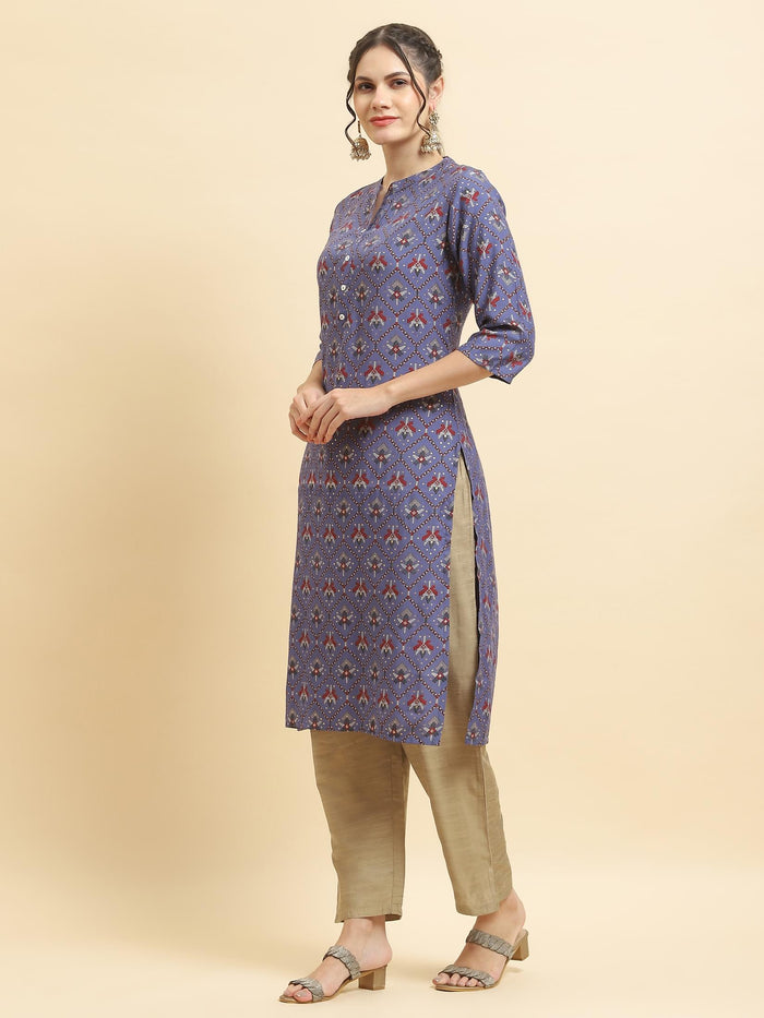 Women Muslin Purple Aztec Print Kurta.