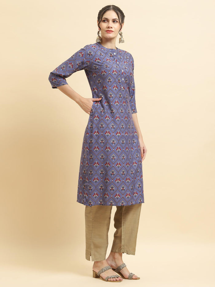 Women Muslin Purple Aztec Print Kurta.