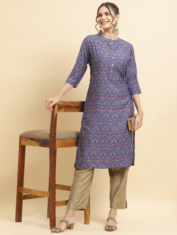 Women Muslin Purple Aztec Print Kurta.