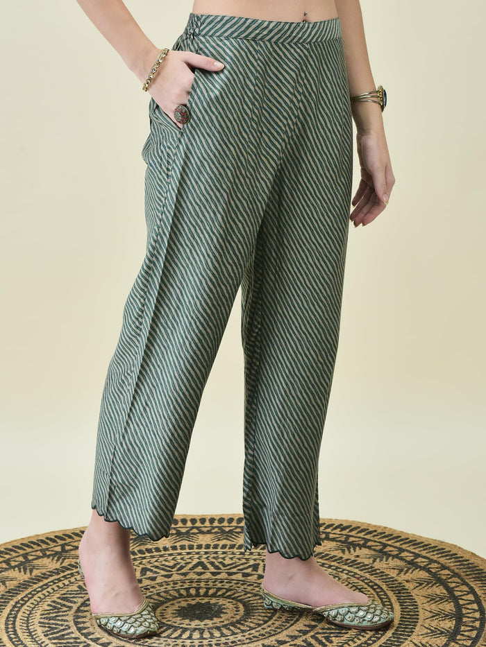 Women Muslin Teal Floral Print Kurta Comfort Pant Chanderi Dupatta.