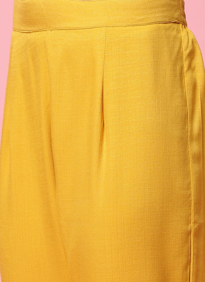 Women Mustard Embroidered Kurta Trouser Dupatta.