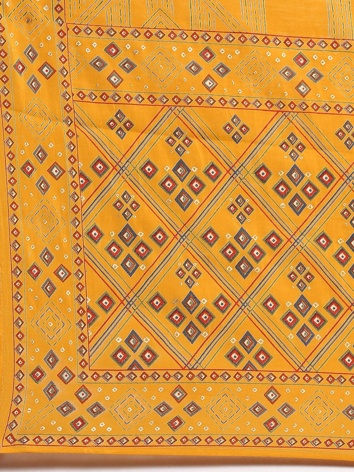 Women Mustard Geometric Print Kurta Comfort Pant Dupatta.
