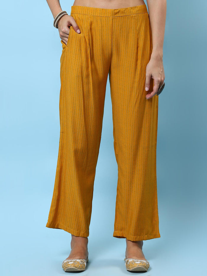 Women Mustard Geometric Printed Kurta Comfort Pant Dupatta.