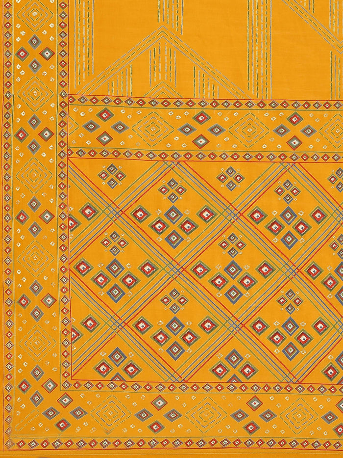 Women Mustard Geometric Printed Kurta Comfort Pant Dupatta.
