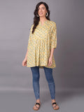 Women Mustard Liva (Rayon) Geometric Printed Tunic.