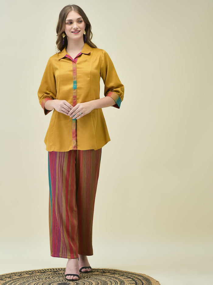 Women Mustard Multi Stripe Co-Ord Set.