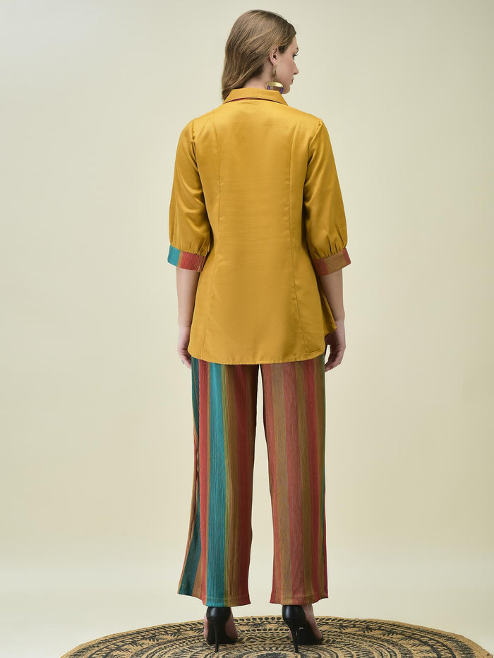 Women Mustard Multi Stripe Co-Ord Set.