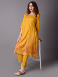 Women Mustard Ornamental Printed Kurta With Trouser.