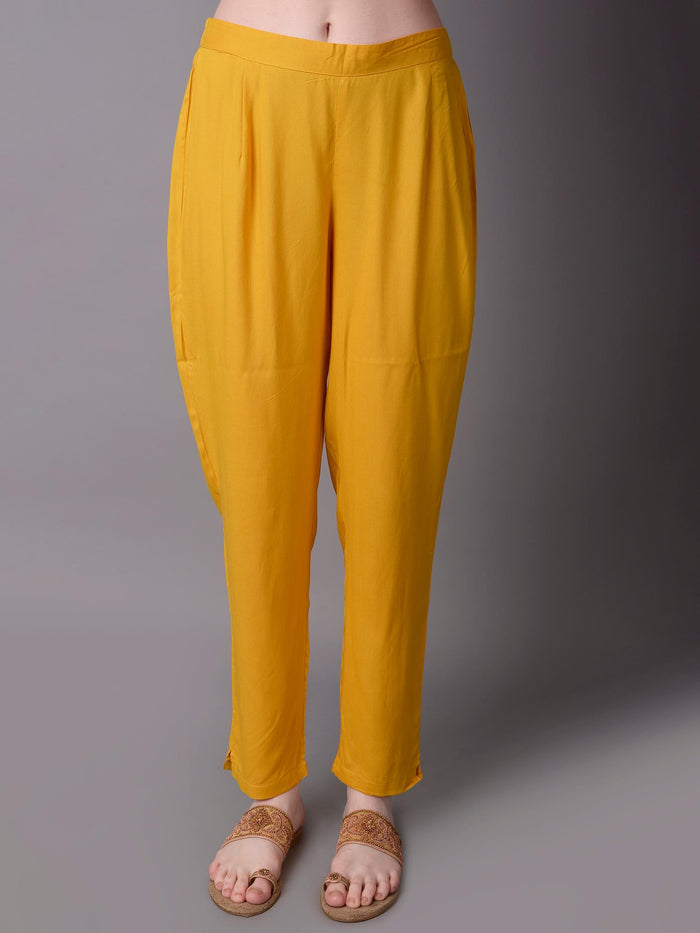 Women Mustard Ornamental Printed Kurta With Trouser.