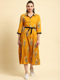Women Mustard Printed Dress.