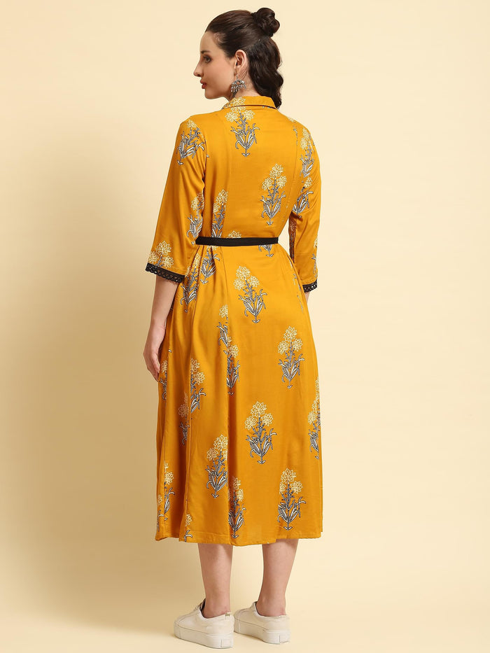 Women Mustard Printed Dress.