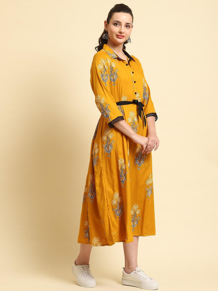 Women Mustard Printed Dress.