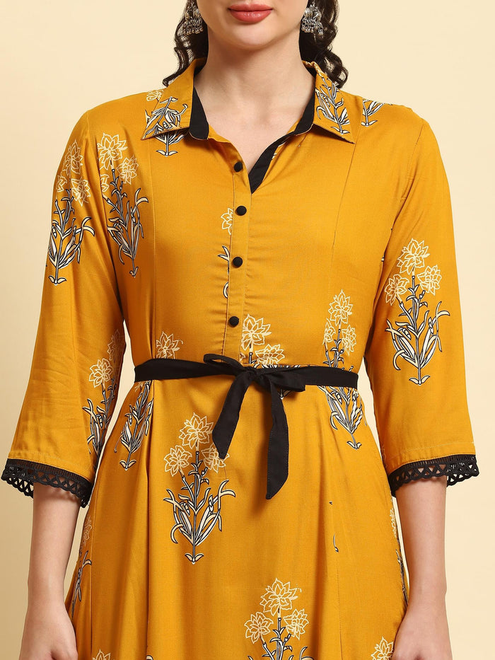 Women Mustard Printed Dress.