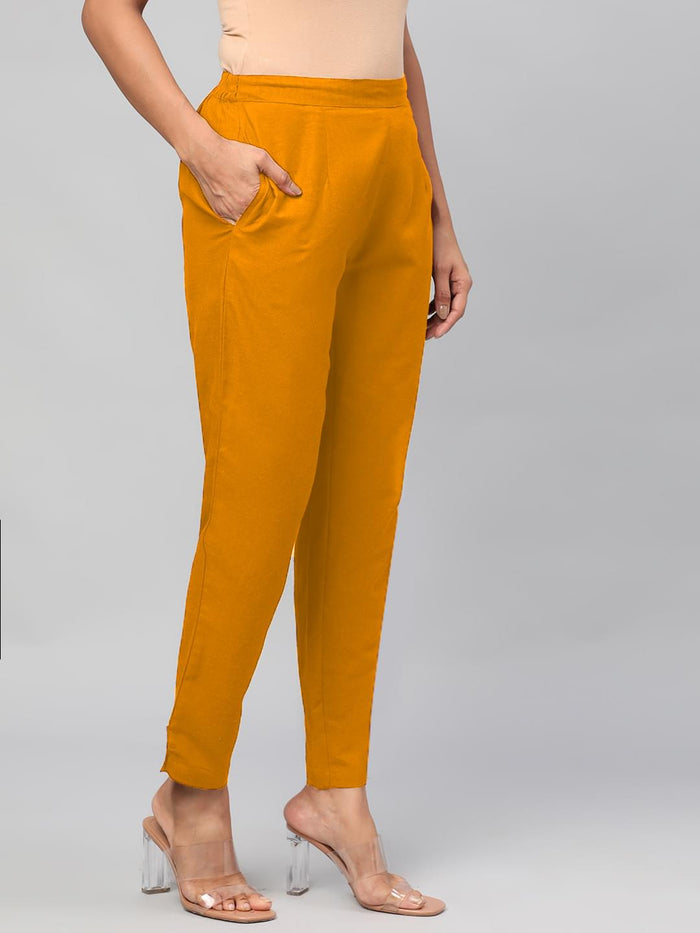 Women Mustard Solid Trouser.