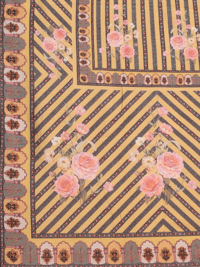 Women Mustard Stripe Printed Kurta Trouser Dupatta.