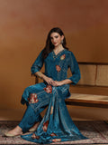 Women Natural Crepe Blue Printed Kurta Comfort Pant Dupatta.