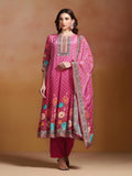 Women Natural Crepe Mustard Printed Kurta Comfort Pant With Dupatta.