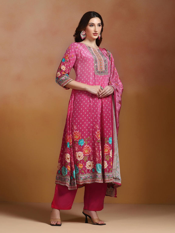 Women Natural Crepe Mustard Printed Kurta Comfort Pant With Dupatta.