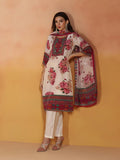 Women Natural Crepe Off White Printed Kurta Comfort Pant Dupatta.