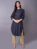 Women Navy Blue Aztec Kurta.