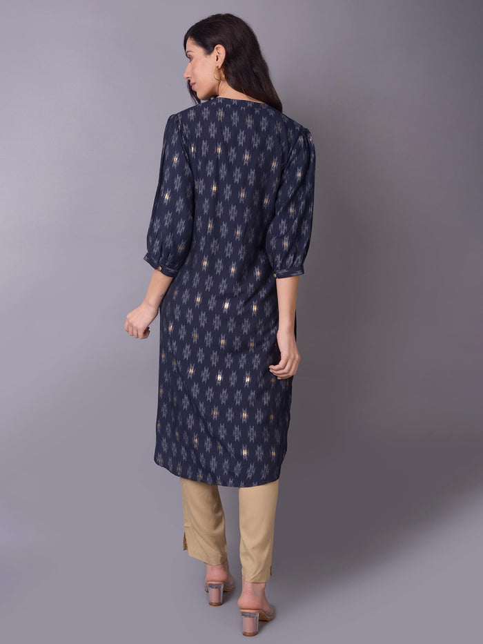 Women Navy Blue Aztec Kurta.