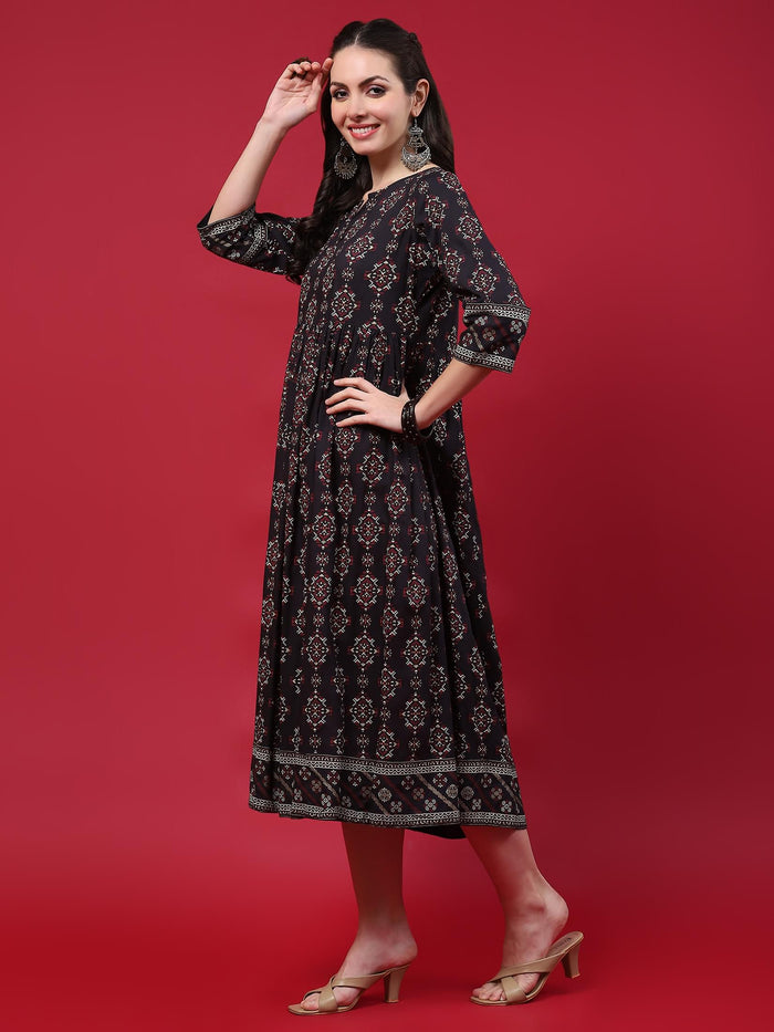 Women Navy Blue Aztec Printed Dress.