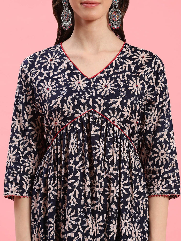 Women Navy Blue Fit And Flare Dress.