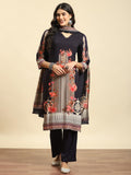 Women Navy Blue Floral Printed Kurta Comfort Pant Dupatta.