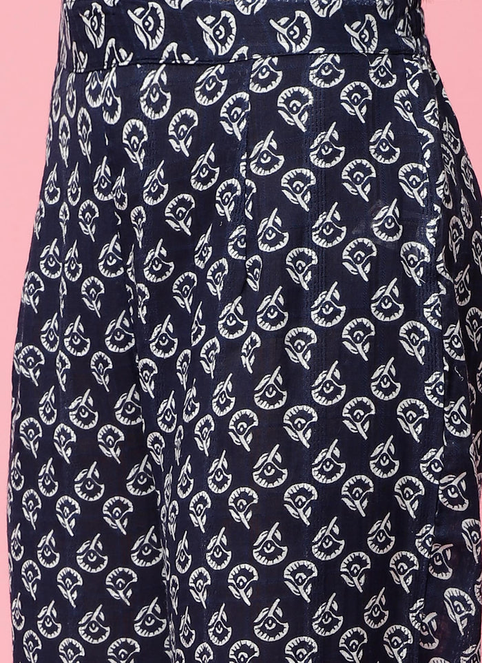 Women Navy Blue Floral Printed Kurta Comfort Pant Dupatta.