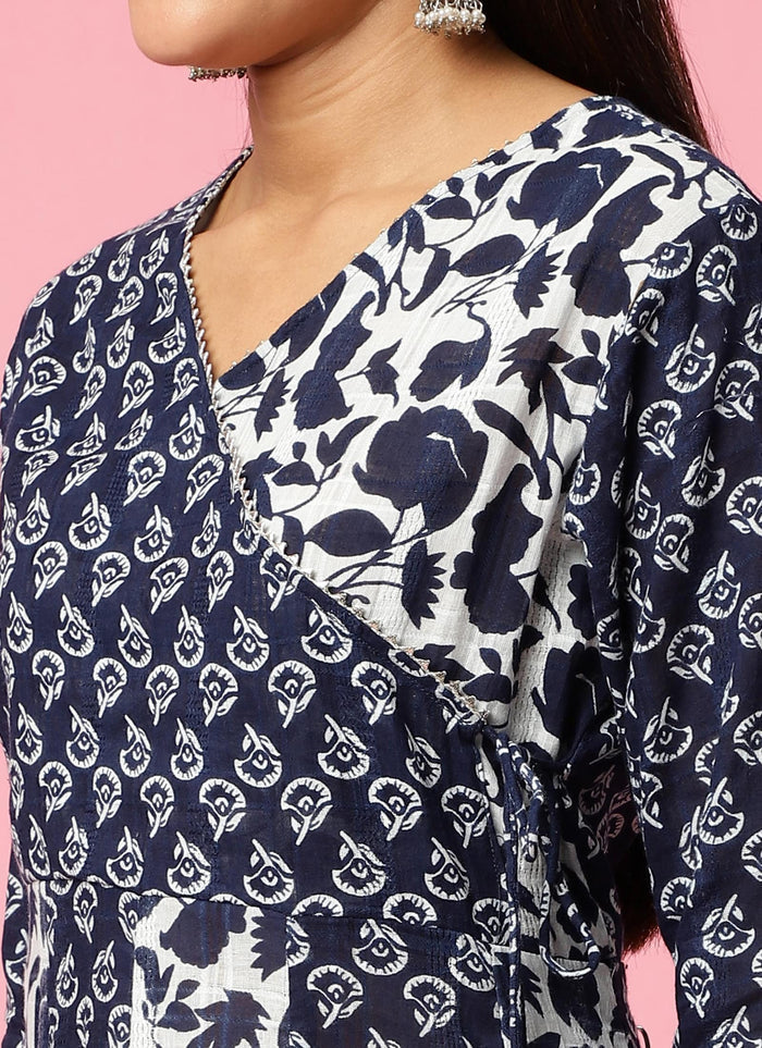 Women Navy Blue Floral Printed Kurta Comfort Pant Dupatta.