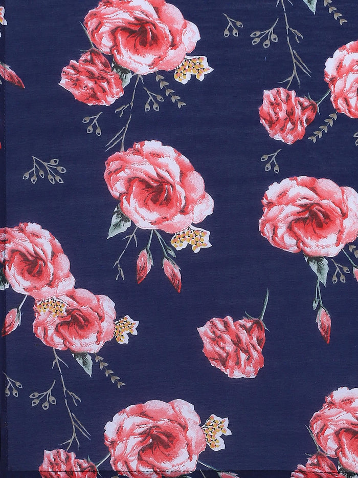 Women Navy Blue Floral Printed Kurta Trouser Dupatta.