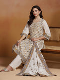 Women Off White  Cotton Jacquard Kurta Comfort Pant Dupatta.
