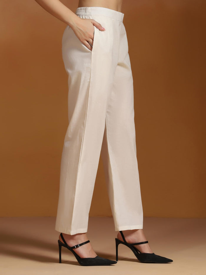 Women Off White  Cotton Jacquard Kurta Comfort Pant With Dupatta.