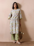 Women Off White Cotton Printed Kurta.