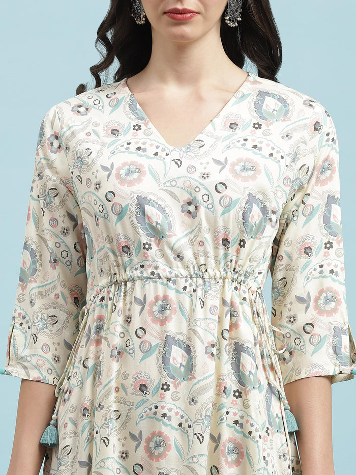 Women Off White Floral Printed Dress.