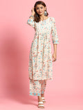 Women Off White Floral Printed Kurta With Comfort Pant.