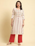 Women Off White Geometric Printed Kurta With Comfort Pant.