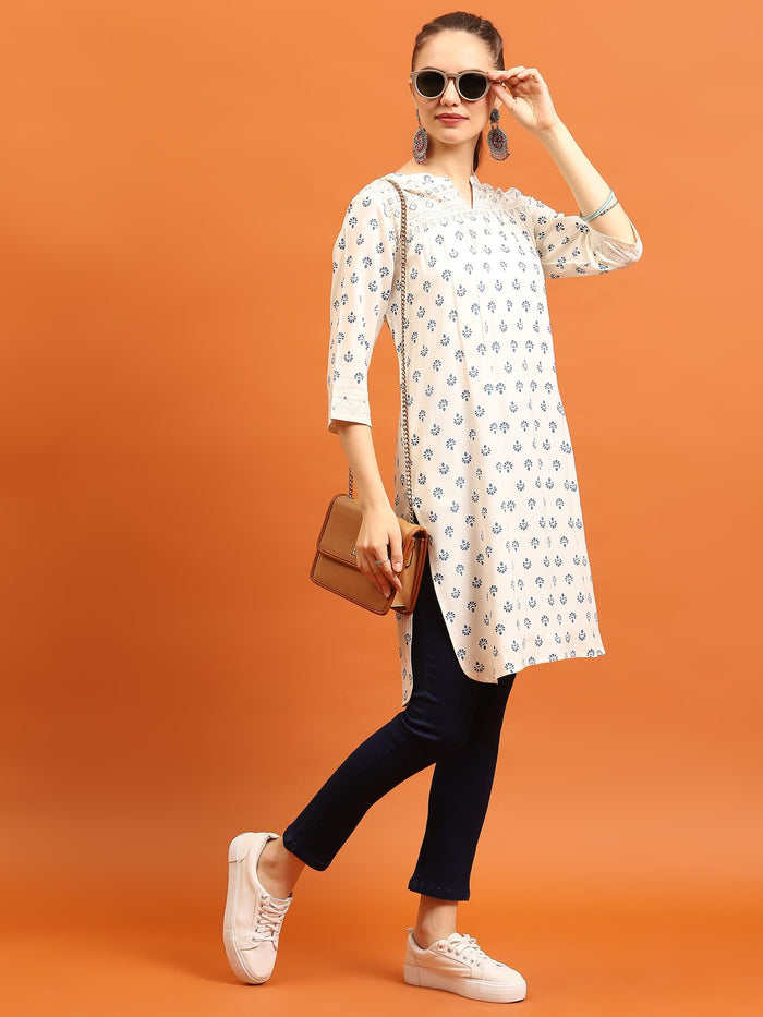 Women Off White Ornamental Printed Kurti.