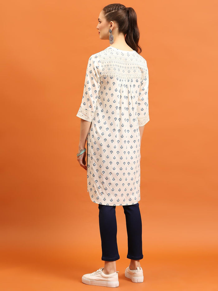 Women Off White Ornamental Printed Kurti.